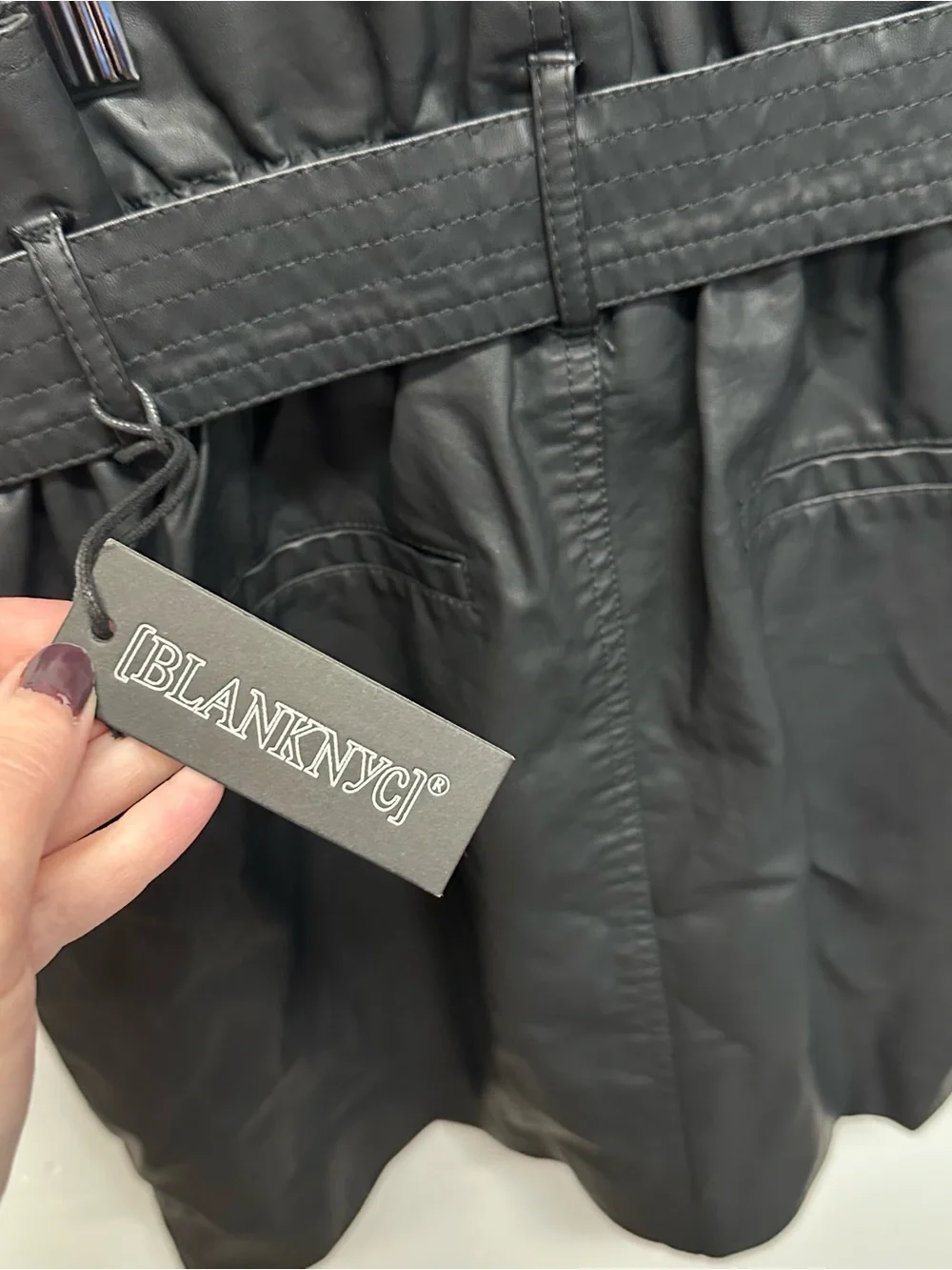 Blank NYC black faux leather mini skirt belted women’s size 29 New moto baddie